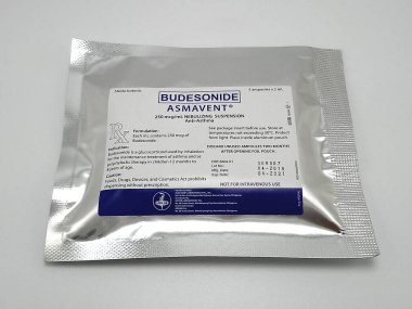 MANILA, PH - NOV 26 - Budesonide asmavent 26 Kasım 2020 'de Manila, Filipinler' de astım önleyici süspansiyon.