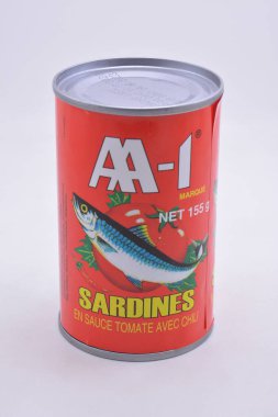 MANILA, PH - JULY 9 - AA1 sardines in tomato sauce with chili on July 9, 2021 in Manila, Philippines.