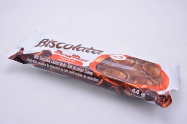 MANILA, PH - JULY 9 - Biscolata duomax milk chocolate coated wafer with hazelnut cream on July 9, 2021 in Manila, Philippines.