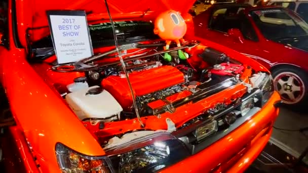 Pasay May 2018年5月19日在菲律宾帕萨伊的Smx会展中心举行的跨体育展上 丰田汽车引擎 — 图库视频影像