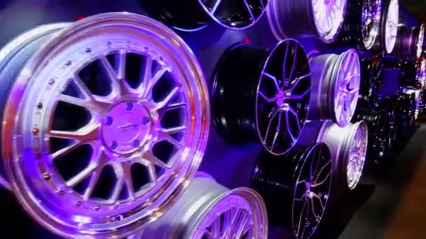 Pasay May Car Wheel Rims May 2019 Trans Sport Show — Stock Video