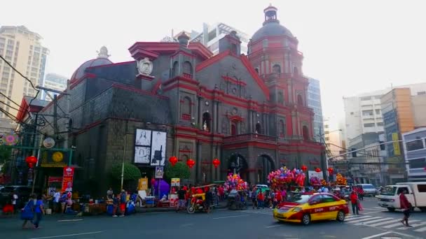 Manila Februar Binondo Kirchfassade Februar 2019 Manila Philippinen — Stockvideo