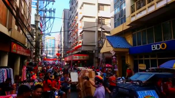 Manila Luty Tłum Ludzi Świętuje Chiński Nowy Rok Lutego 2019 — Wideo stockowe