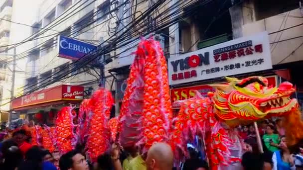 Манила Февраль Февраля Февраля 2019 Года Толпа Людей Празднует Китайский — стоковое видео
