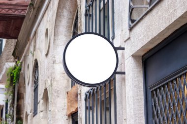 Pano modeli, reklam şablonu, boş çerçeve kopyalama alanı, logo ve metin. Modern tabela düz stili.