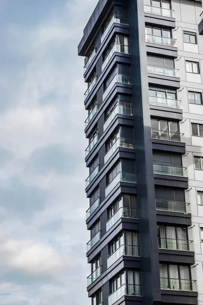 Modern and minimalist architecture, perspective view. Isolated sky background