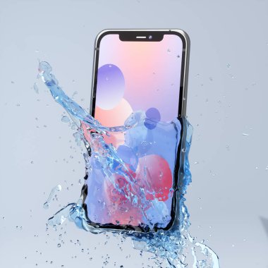 Suya düşen akıllı telefonun 3D görüntüsü 