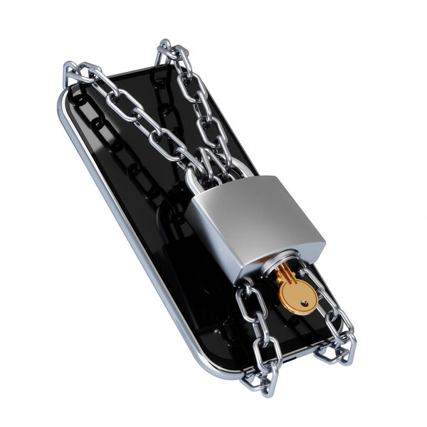 mobile security with mobile phone and lock, 3D rendering