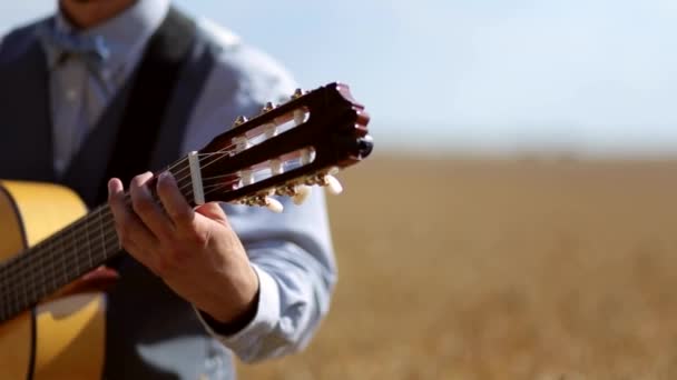 Les Mains Musicien Jouant Guitare Classique Concentrez Vous Doucement Sur — Video