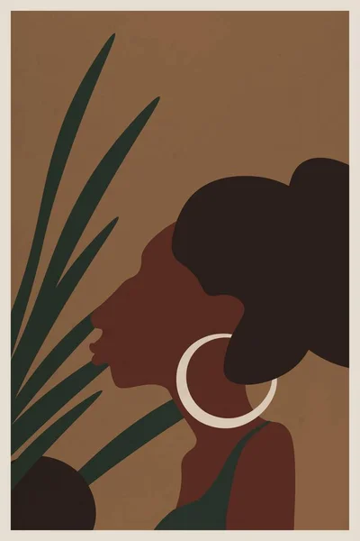 Design Art Boho Minimalisme Dessin Vectoriel Visage Féminin Africain Aux — Image vectorielle