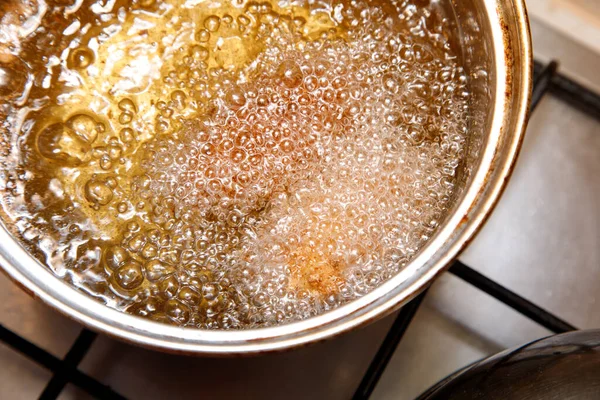 Bowl Boiling Oil Close — Stock Photo, Image