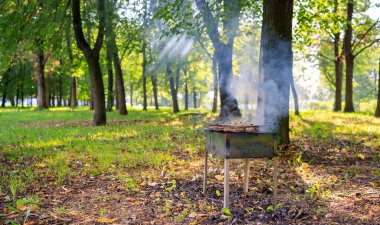 Izgarada et pişirmek, ağaçların arasında ızgara yapmak...