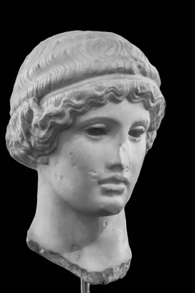 Svart Och Vitt Foto Närbild Ledsen Kvinnlig Ansikte Antika Romerska — Stockfoto