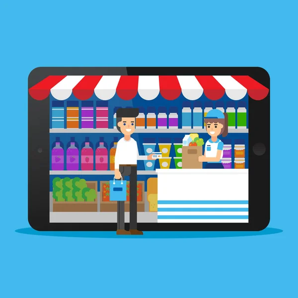 Supermarché Achats Ligne Sur Ordinateur Mobile — Image vectorielle