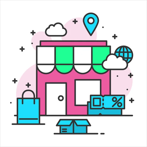 Shopping Boutique Ligne Vecteur Marketing Internet — Image vectorielle