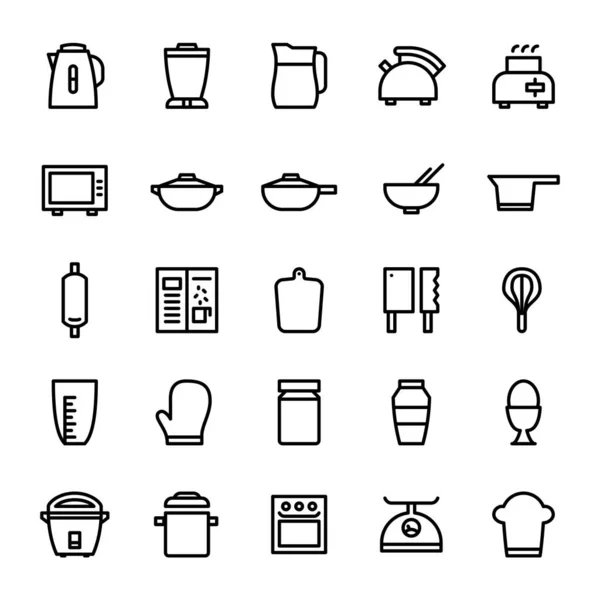 Набор Иконок Кухонных Принадлежностей Дизайн Символа Кухонного Оборудования — стоковый вектор