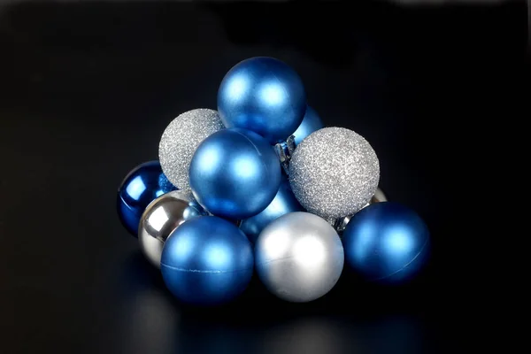 Composition Bleu Argent Brillant Mat Boules Noël Vue Rapprochée Sur — Photo