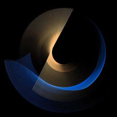 Mavi ve altın uçaklar güzel bir daire şeklinde dizilmiş. Vantilatör dönüyor. Grafik tasarım elementleri. 3D görüntüleme. 3 boyutlu illüstrasyon. Logo, simge, sembol, işaret.