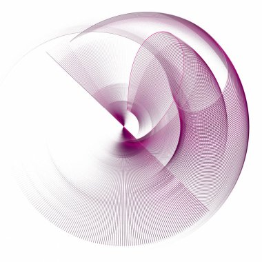 Mor soyut, şeffaf, düz ve dalgalı bıçaklarla dönen yelpaze. 3D görüntüleme. 3 boyutlu illüstrasyon. Logo, simge, işaret, sembol. Grafik tasarım ögesi.