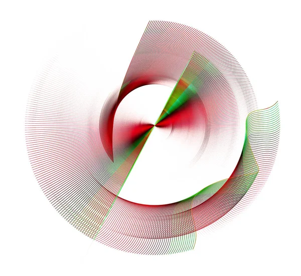 Red and green straight and wavy lines form transparent engine blades. The fan blades rotate. 3d rendering. 3d illustration. Logo, icon, sign, symbol. Graphic design element.