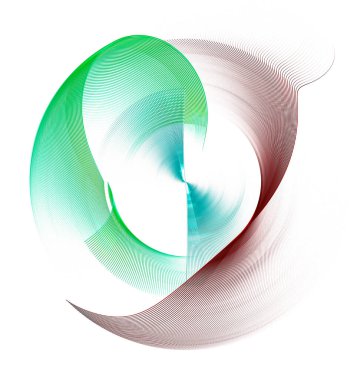 Turkuazın etrafında koyu kırmızı bir yüzey ve dönen yeşil pervaneler vardır. Grafik tasarım ögesi beyaz arkaplanda izole edildi. 3D görüntüleme. 3 boyutlu illüstrasyon. Logo, simge, işaret, sembol.