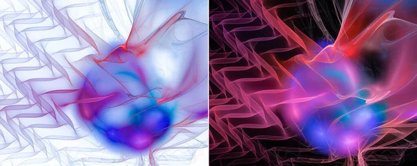 透明ジグザグ紫ピンクの波 白と黒の背景に青と紫のスポット 抽象的な分数の背景の集合 3Dレンダリング 3Dイラスト — ストック写真