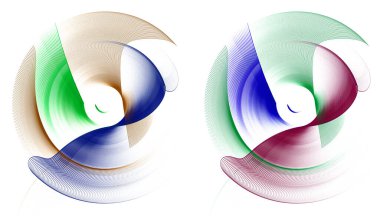 Parlak renkli, soyut pervane bıçakları beyaz arka planda döner. Grafik tasarım ögeleri ayarlandı. 3D görüntüleme. 3 boyutlu illüstrasyon. Logo, simge, işaret, sembol.