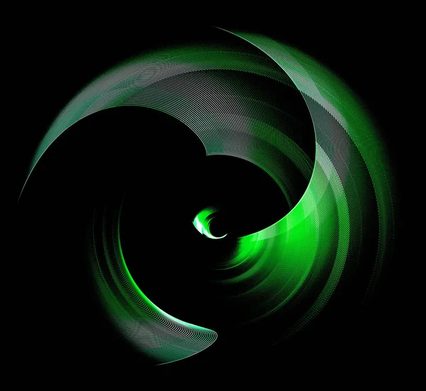 Sharp green blades of an abstract engine rotate on a black background. Graphic design element. 3d rendering. 3d illustration. Logo, icon, sign, symbol.