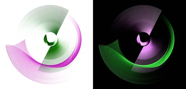 Green Magenta Straight Wavy Planes Rotate Circle White Black Backgrounds — Stock Photo, Image