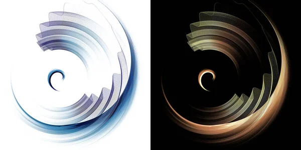 Blue Orange Rounded Elements Transparent Wavy Planes Rotate White Black — Stock Photo, Image