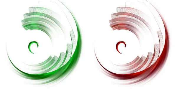 緑と赤の波状の空気の要素は白い背景に円で回転します グラフィックデザイン要素セット 3Dレンダリング 3Dイラスト アイコン シンボル — ストック写真