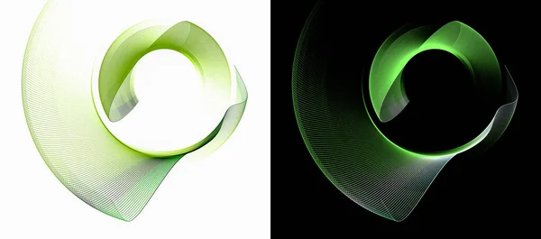 Green transparent planes go around a circle and form a frame on white and black backgrounds. Graphic design elements set. 3d rendering. 3d illustration. Sign, icon, symbol, logo.