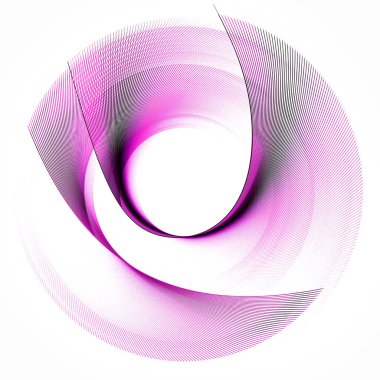 Eğri macenta şeffaf uçaklar, beyaz arkaplanda dairesel bir çerçeve oluşturmak için döner. Grafik tasarım elementi. 3D görüntüleme. 3 boyutlu illüstrasyon. İmzala, simge, sembol, logo.