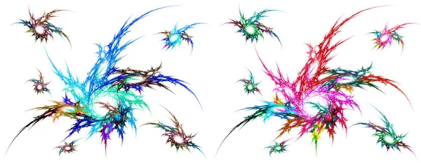 색깔있는 물푸레기는 바탕에 방향으로 회전하는 원으로부터 날아간다 추상적 프랙탈 배경들의 — 스톡 사진