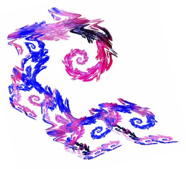 Mavi ve mor spiraller beyaz arka planda bir spiral gibi birbirini takip eder. Soyut fraktal arka plan. 3D görüntüleme. 3d illüstrasyon.