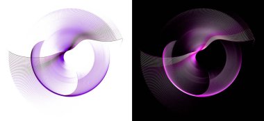 Magenta dalgalı şeffaf çizgili yuvarlak elementler beyaz ve siyah arkaplanlara karşı zarifçe yerleştirilmiş. Grafik tasarım ögeleri ayarlandı. 3D görüntüleme. 3 boyutlu illüstrasyon. Sembol, işaret, simge, logo.