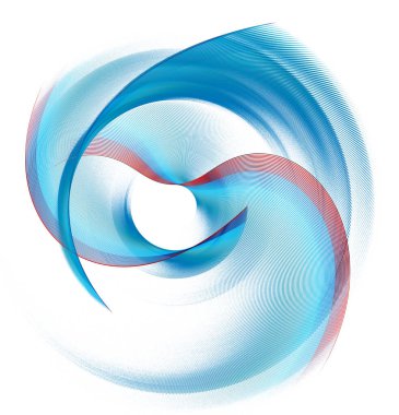 Mavi şeffaf, dalgalı, kavisli, elementler kesişiyor, dönüyor ve bir çerçeve oluşturuyor. Grafik tasarım ögesi beyaz arkaplanda izole edildi. 3D görüntüleme. 3 boyutlu illüstrasyon. Sembol, işaret, simge, logo.