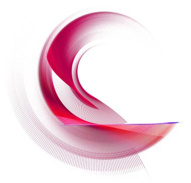 Kırmızı şeffaf çizgili yuvarlak elementler katmanlanır ve beyaz arka planda bir kenar oluşturulur. Grafik tasarım elementi. Logo, işaret, simge, sembol. 3D görüntüleme. 3d illüstrasyon.