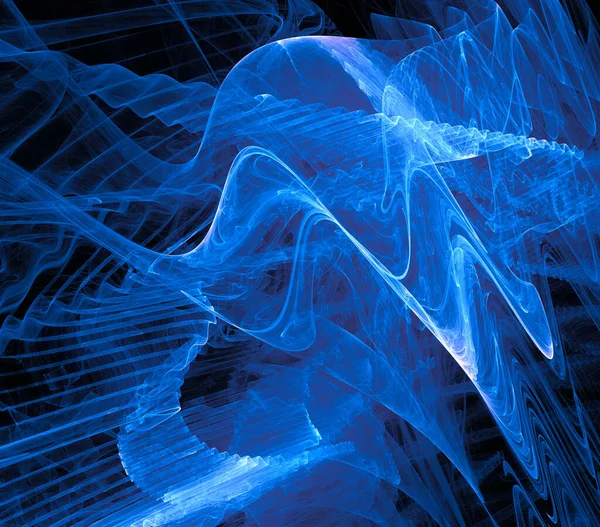 黒い背景に青い空気の抽象的なぼやけた波が流れます 抽象画分背景 3Dレンダリング 3Dイラスト — ストック写真