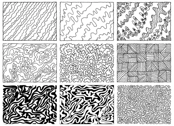 Ensemble Textures Ondulées Abstraites Noir Blanc Arrière Plans Pour Design — Image vectorielle