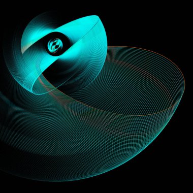 Turkuaz zigzag ve şeffaf çizgili elementler siyah bir arkaplana karşı güzelce düzenlenmiştir. Grafik tasarım elementi. Logo, işaret, simge, sembol. 3D görüntüleme. 3d illüstrasyon.