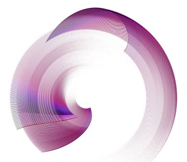 Lilac wavy and arched transparent striped elements are beautifully curved and rotated against a white background. Graphic design element. Logo, sign, icon, symbol. 3d rendering. 3d illustration.