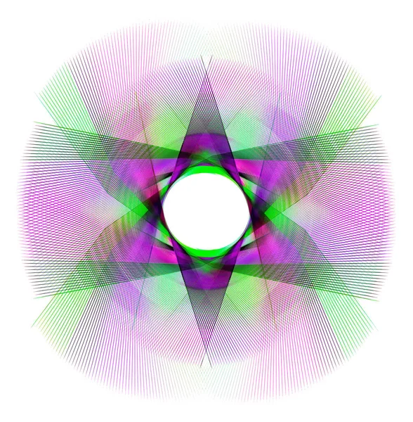 抽象扇子色彩艳丽的透明叶片在白色背景上形成了一颗六角星和一个圆形框架 摘要分形背景 3D渲染 3D说明 — 图库照片