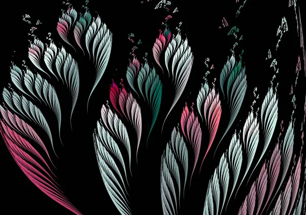Beautiful Wavy Leaves Arranged Rows Create Pattern Black Background Abstract — Fotografia de Stock