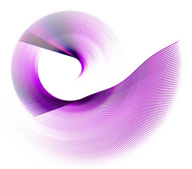 Soyut pervanenin mor çizgili bıçakları, beyaz arka planda çırpınan kanatlara benziyor. Grafik tasarım elementi. Logo, sembol, işaret, simge. 3D görüntüleme. 3d illüstrasyon.