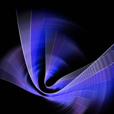 Mavi çizgili arcuate uçaklar, siyah bir zemin üzerine yerleştirilmiş. Grafik tasarım elementi. Logo, sembol, işaret, simge. 3D görüntüleme. 3d illüstrasyon.