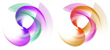 Renkli dalgalı çizgili elementler zarif bir şekilde kıvrılıp beyaz bir arka plana doğru döndüler. Grafik tasarım ögeleri ayarlandı. Logo, sembol, işaret, simge. 3D görüntüleme. 3d illüstrasyon.