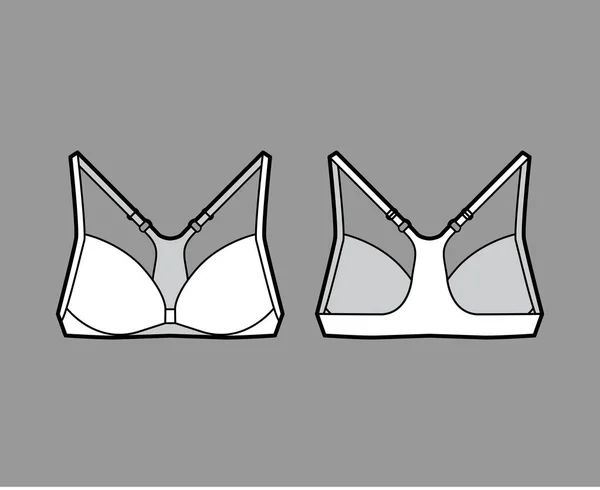 Sutiã racerback fechamento frontal lingerie ilustração de moda técnica com alças ajustáveis. Sutiã plana — Vetor de Stock