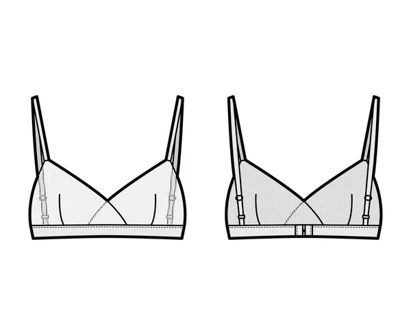 Sheer Bralette lingerie ilustração de moda técnica com alças ajustáveis, fecho de gancho e olho. Plano — Vetor de Stock