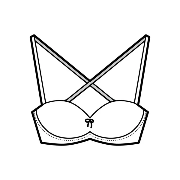 Reggiseno decappottabile balcone lingerie tecnica illustrazione di moda con spallacci regolabili, chiusura con gancio-e-occhio — Vettoriale Stock